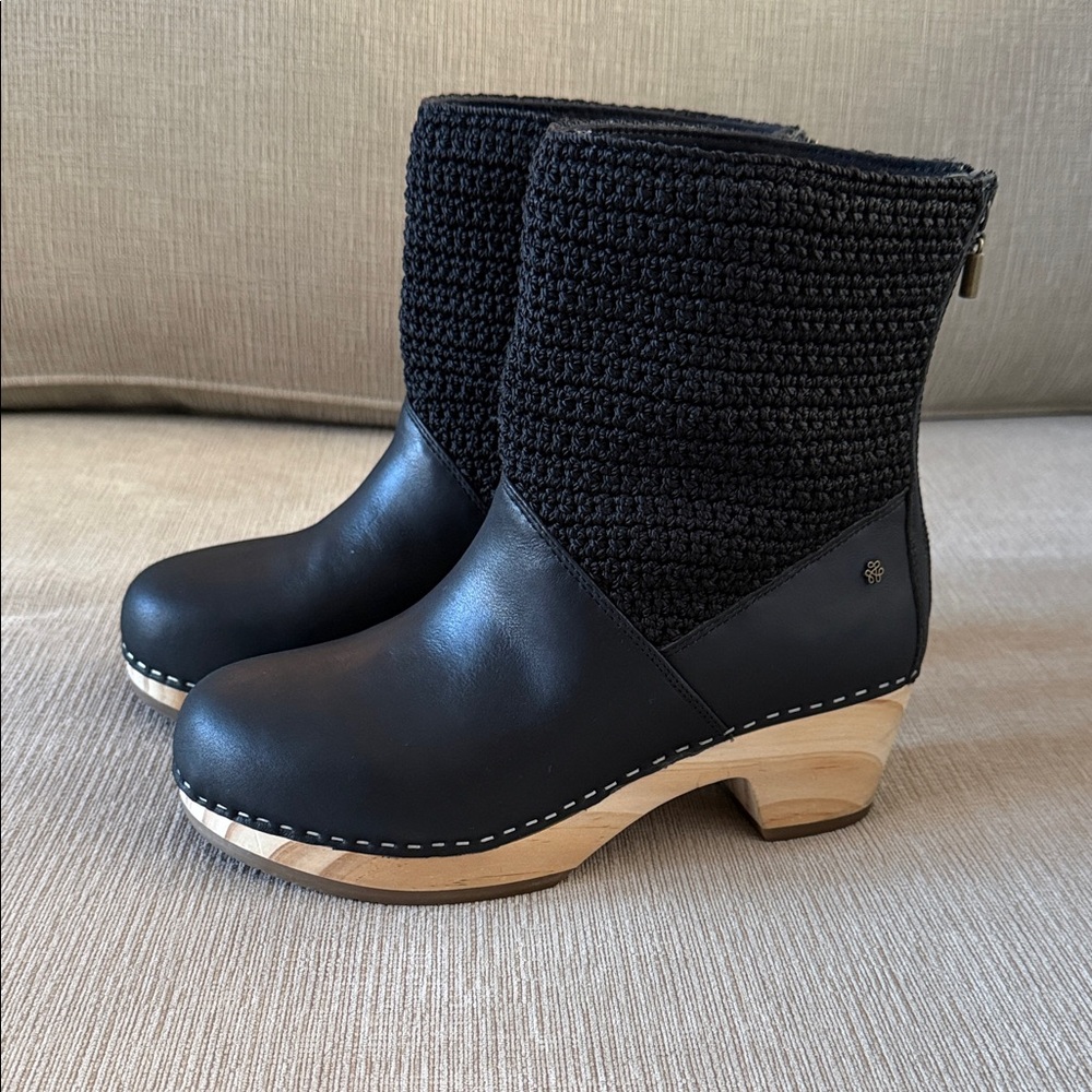 The Sak Black Leather and Knit Clogs